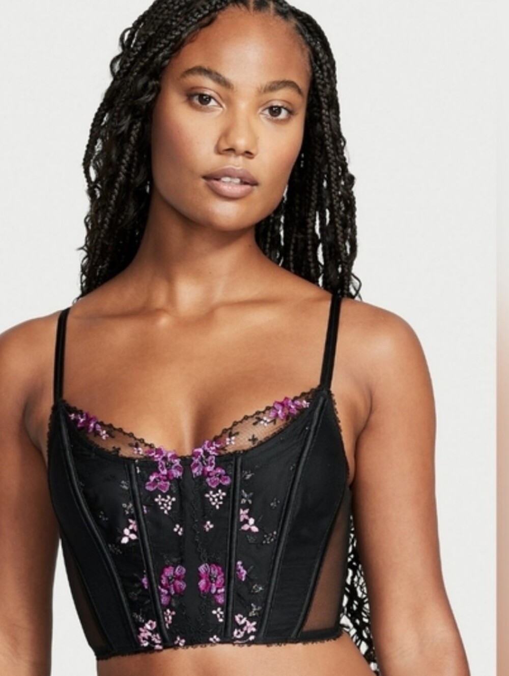 Victoria's 💎Secret Black Bustier with Purple Floral Embroidery